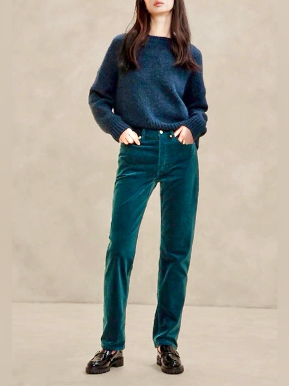 Banana Republic straight-leg corduroy pants in a vibrant teal blue 27 L Long